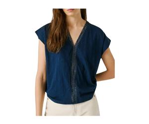 Pepe Jeans - Top en jersey à col en V - Femme - Blouses et Chemises - Bleu - Taille: 36 FR
