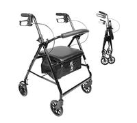 PEPE Mobility - Déambulateur 4 Roues Pliable Léger, Siège et Plateau, Rollator Exterieur, Personnes Âgées, Interieur Réglable en Hauteur