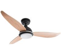 Pepeo Ventilateur de plafond Bayu 122 cm – LED dimmable, télécommande, pales bois, boîtier noir