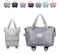 Pepepos Travel Bag with Wheels, 2025 New Pepepos Travel Bag with Wheelsarge, Capacity Wheels, Expandable Foldable Duffle (Gray)