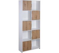 Pepeto bibliothèque 5 portes, 5 tablettes blanc, Artisan chêneReproduction.