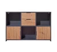 Inter Link - Commode 2 Portes et 2 tiroirs - Buffet - Armoire à tiroirs - pour Chambre, Salon - Chêne Artisan - Anthracite - Bois Composite - Robuste - Facile d'entretien - Pepeto 2TS
