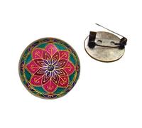 PEPIFY Broche en forme de fleur de henné Yoga Bouddhisme Chakra en verre Cabochon Badge Broche en métal Symbole Mandala Bijoux Bohême, Bronze, verre, métal, résine, argent