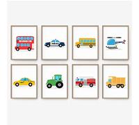 Pépinière Enfant de Mur Décor de Bande Dessinée De Voiture Art Toile Peinture Mur Photos Transport Véhicule Toile Art Prints Garçon Chambre Cadeaux 21X30Cmx8 Sans Cadre