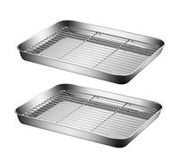 PEPLAYTAL 2 ensembles Paniers de Cuisson Acier Inoxydable avec Égouttoir Plateau de Rangement Cuisine et Empilable Surface Antiadhésive Facile à Nettoyer pour Four et Barbecue