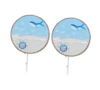 PEPLAYTAL 2 Pièces Crochets Muraux Ronds Peints Main Accents Muraux Colorés Style Méditerranéen Porte-serviettes Nautiques Fonctionnels pour Salle de Bain Cuisine Maison de Plage