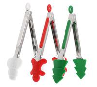 PEPLAYTAL 3 Pièces Pinces Cuisine Noël avec Embouts Silicone Résistants Chaleur Pinces Inox Mini Ustensiles Buffet Salade Apéritif pour Maison et