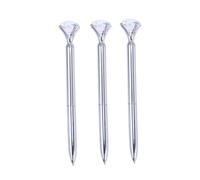 PEPLAYTAL 3 Pièces Stylo Bille Métal avec Gros Diamant Encre Lisse et Résistante pour Bureau École et Étude Finition Argentée Élégante