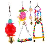 PEPLAYTAL 6 pièces Kit de Jouets à Mâcher Suspendus pour Perroquets Balancelle Colorée pour Oiseaux Dintérieur Accessoires Amusants pour Soins du Bec et Activité Physique