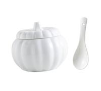 PEPLAYTAL Bol à Ragoût Céramique avec Couvercle et Cuillère Bol à Soupe Forme de Citrouille Résistant pour Cuisson Vapeur et Service Ramequin Pratique pour Desserts et Plats Mijotés