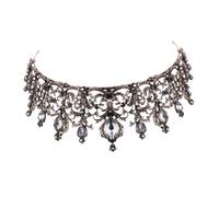 PEPLAYTAL Couronne Baroque Vintage Strass pour Mariée Coiffe Complète Noir avec Strass Étincelants Accessoire Tête Élégant pour Mariages et Halloween