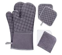 PEPLAYTAL Set de Gants Maniques de Cuisine Chaleur Gris Résistants Chaleur pour Cuisson et Four Protection Antidérapante Unisexe pour Maison Pâtisserie