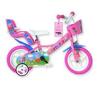 Dino Bikes Peppa Pig Vélo pour enfant 12" avec roues stabilisatrices amovibles à partir de 2 ans Vélo enfant avec panier avant et porte-poupée, hauteur de selle et guidon réglables (rose)