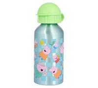 Peppa Pig Bouteille d'eau à paroi unique en aluminium avec couvercle en polypropylène - 400 ml - Bouchon vert - Pour enfants de 48 mois et plus