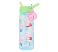 Peppa Pig Bouteille d'eau de 500 ml avec paille, couvercle vert, porte-clés et breloque personnage, bouteille en polypropylène pour enfants