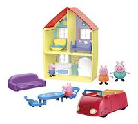 Peppa Pig Coffret Maison de Peppa Et Sa Famille Avec Voiture Et Effets Sonores, 4 Figurines, 6 Accessoires, Dès 3 Ans Exclusivité sur Amazon, Rose