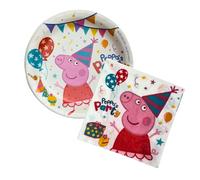 Peppa Pig, Decoration Anniversaire Peppa Pig, Kit d'Assiettes (23 cm, 8 Unités) et de Serviettes (33x33 cm, 20 Unités), Décore ta Table Pour la Fête pour Fille et Garçon
