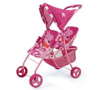 Peppa Pig: Doll Twin Stroller - Pink & White Dots - Fits Dolls Up to 24", Retractable Canopy, Easy to Fold for Storage & Travel, for Dolls Plushes & Stuffed Animals, Pretend Play for Kids Ages 3+