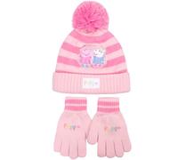 Peppa Pig Ensemble bonnet et gants d'hiver chauds et confortables pour fille - Cadeau pour filles de 2 à 7 ans, rose, Taille Unique