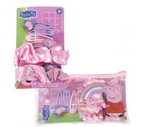 Peppa Pig Ensemble d'accessoires de beauté avec Pinces, jarretières et scrunchies pour Filles - Kit Enfant Rose Vif Peppa et George