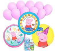 Peppa Pig Ensemble de ballons d'anniversaire - Lot de 3 ballons décoratifs en aluminium et autocollants, plus | Décorations de ballons Peppa Pig pour fêtes