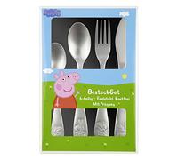 Peppa Pig Ensemble de Couverts pour Enfants 4 Pièces - Acier Inoxydable avec Couteau, Fourchette, Cuillère et Petite Cuillère - Motif Peppa Gravé, Argent - Couverts d'Apprentissage