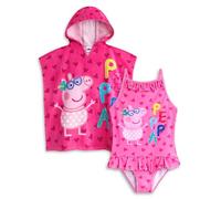 Peppa Pig Ensemble de maillot de bain et serviette à capuche pour filles 4-5 ans