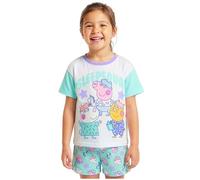 Peppa Pig Ensembles de Pyjama Fille 18 Mois a 5 Ans, 2 Pièces Été T-Shirt Manches Courtes et Short Pyjama, Vêtement de Nuit Cadeau Fille (3-4 Ans, Blanc/Vert Peppa Pig)