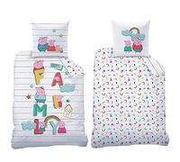 Peppa Pig Family Parure de lit pour enfant 100 % coton renforcé avec fermeture Éclair Blanc 135 x 200 cm + 80 x 80 cm