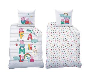Peppa Pig Family Parure de lit pour enfant 100 % coton renforcé avec fermeture Éclair Blanc 135 x 200 cm + 80 x 80 cm