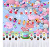 Peppa Pig Fournitures de fête d'anniversaire - Ensemble de célébration amusant - Comprend une bannière, une guirlande, une décoration de gâteau, des décorations de cupcakes - Haute qualité, vif et