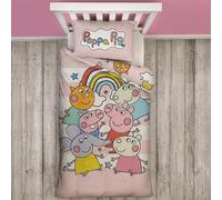 Character World Peppa Pig and Friends Parure de lit Officielle pour lit Simple | Motif coloré ludique réversible Double Face avec taie d'oreiller Assortie | Polycoton