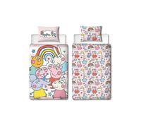 Character World Peppa Pig and Friends Parure de lit Officielle pour lit Simple | Motif coloré ludique réversible Double Face avec taie d'oreiller Assortie | Polycoton