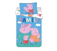 Parure housse de couette coton Famille Pepa Pig 100x135 cm et Taie d'oreiller