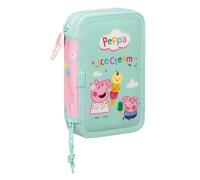 PEPPA Pig Ice Cream - Trousse scolaire pour enfant, avec 28 outils inclus, idéale pour les enfants de 5 à 14 ans, polyvalente, résistante, 12,5 x 4 x 19,5 cm, rose clair/vert menthe, Rose clair/vert