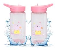 Peppa Pig Lot de 2 bouteilles d'eau réutilisables pour enfants avec paille - 420 ml - Pour l'école, le pique-nique, les filles de 6 mois et plus - Anti-fuite, à rabat, sans BPA, faciles à nettoyer -