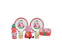 Fun House - Lot vaisselle Peppa Pig - 2 assiettes Ø22cm, 2 verres 220ml, gourde 350ml, peluche 17cm