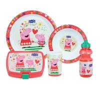 PEPPA PIG LOT VAISSELLE POUR ENFANT AVEC 1 ASSIETTE CREUSE Ø16 CM, 1 ASSIETTE Ø 22 CM, 1 VERRE 220 ML, 1 GOURDE 350 ML ET 1 BOITE GOUTER - VAISSELLE REUTILISABLE, Rose