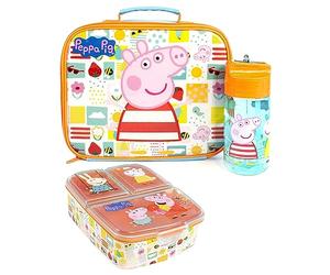 Peppa Pig Lunch Box Set pour enfants | Sac à repas pour l'école, bouteille d'eau et pot à collation | Aventure avec George Pig, Rebecca Rabbit, Suzy Sheep | Ensemble repas