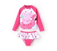 Peppa Pig Maillot de bain 2 pièces pour fille - Imprimé sirène - Tankini à manches longues avec jupe à volants - Vêtements Peppa Pig - Maillot de bain pour enfants de 2 à 6 ans, rouge, 3 ans