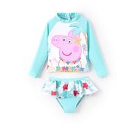 Peppa Pig Maillot de bain 2 pièces pour fille - Imprimé sirène - Tankini à manches longues avec jupe à volants - Vêtements Peppa Pig - Maillot de bain pour enfants de 2 à 6 ans, vert, 5-6 ans