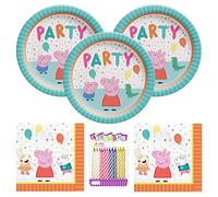 Peppa Pig Party Supplies Lot de 16 assiettes et serviettes de table avec bougies d'anniversaire