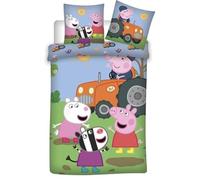 Peppa Pig - Parure de Lit Enfant Coton Réversible à la Ferme Tracteur - Housse de Couette 140x200 Taie 50x70 cm