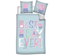 Aymax! Parure lit enfant Peppa Pig – Housse 140x200 + Taie 65x65 – 100% polyester Oeko-Tex Bleu/Rose