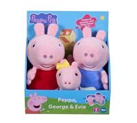 Peppa Pig Peluches 3-Pack - Peppa, George & Bébé Evie - Peluches Ultra-Douces au Style Classique, Jouet dès 18 Mois