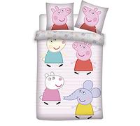 Peppa Pig Rose Lignée Housse de Couette Bébé 100x135 + Taie 40x60 Coton | Parure de lit réversible | Lit à barreaux | Peppa & George | Rose | 100% Coton Oeko-Tex | Doux & hypoallergénique