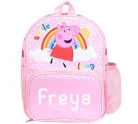 Peppa Pig Sac à dos personnalisé pour fille - Poche en maille pour bouteille d'eau et poches zippées à l'avant - Personnalisable avec n'importe quel nom, Rose, S
