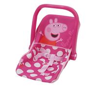 Peppa Pig : Siège auto pour poupée - Pois roses et blancs - Convient aux poupées jusqu'à 45 cm - Convertible en chaise d'alimentation - Coque en