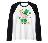 Peppa Pig St. Patrick's Day Shamrocks and Leprechaun Hat Manche Raglan