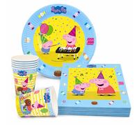 Peppa Pig - Vaisselle jetable pour 6 enfants - 6 assiettes de 23 cm, 6 gobelets de 250 ml, 20 serviettes 33 x 33 cm - Kit de décoration d'anniversaire d'enfant - Vaisselle jetable pour anniversaire